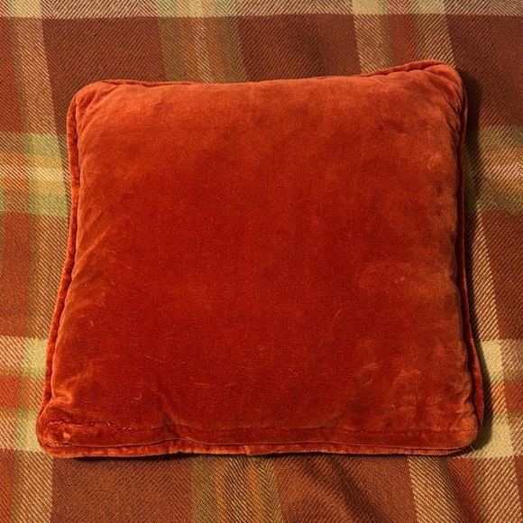 Vintage Needlepoint Pillow Green Orange Cream Plaid and Burnt Orange Velvet - Picture 2 of 5